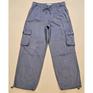 C&C California Grey Cargo Pants Womens L Elastic Waist Lyocell Blend Hem Cinch